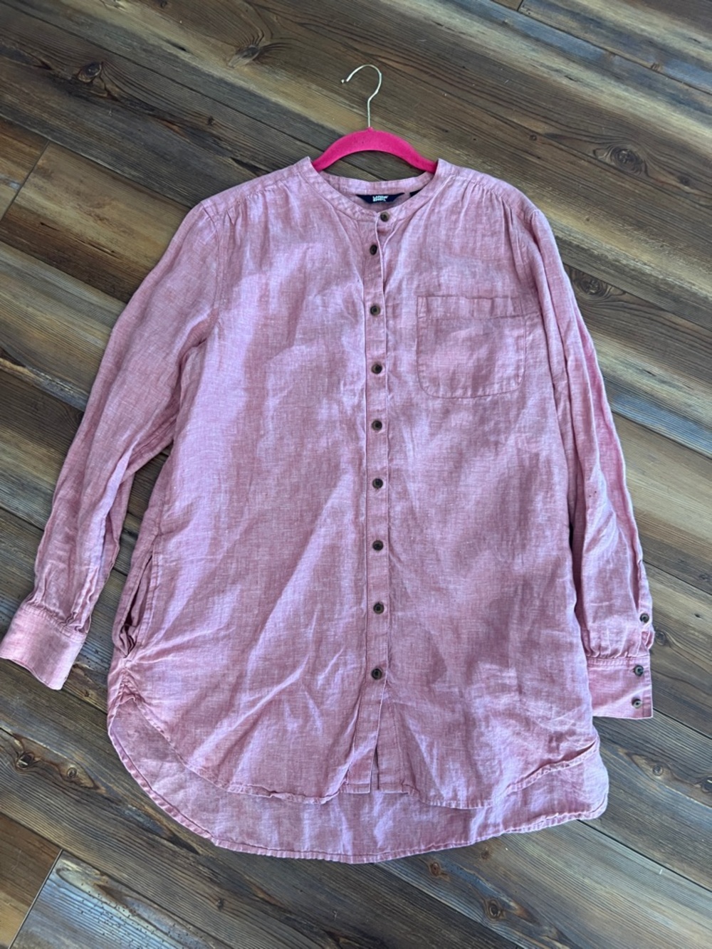 Lands' End Women’s Long-Sleeve Button-Down Tunic - Coral Redish  Pink - Picture 7 of 10
